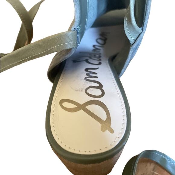 Sam Edelman Mule Sandals SAMPSON Suede leather Peep Toe Tassel Ankle Tie Green - Picture 5 of 6